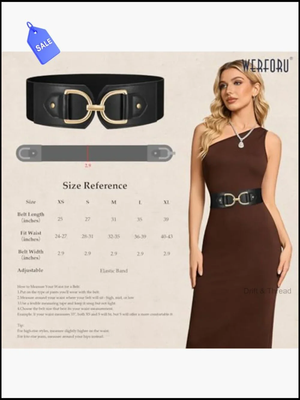 Wide Elastic Belt with Large Gold Buckle Faux Leather Stretchy Thick Dress Belt